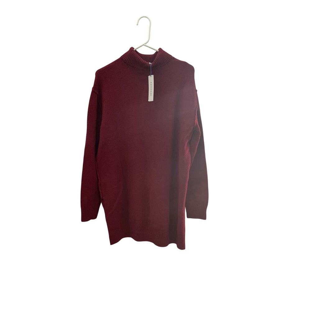 NWT Popsugar Maroon Red Ribbed Knit Turtleneck Sweater Women's Size Large - Picture 1 of 3